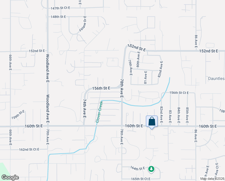 map of restaurants, bars, coffee shops, grocery stores, and more near 7709 156th Street Court East in Puyallup
