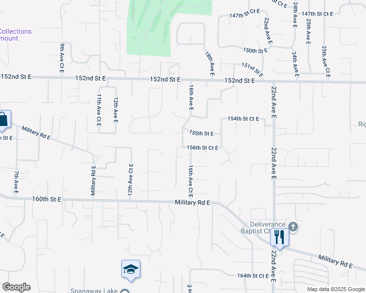 map of restaurants, bars, coffee shops, grocery stores, and more near 19721 16th Avenue East in Tacoma