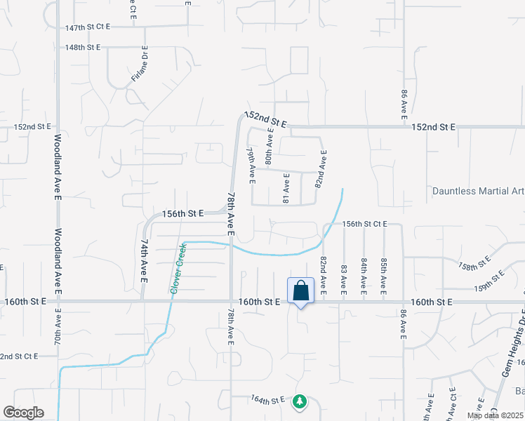 map of restaurants, bars, coffee shops, grocery stores, and more near 7920 155th Street Court East in Puyallup