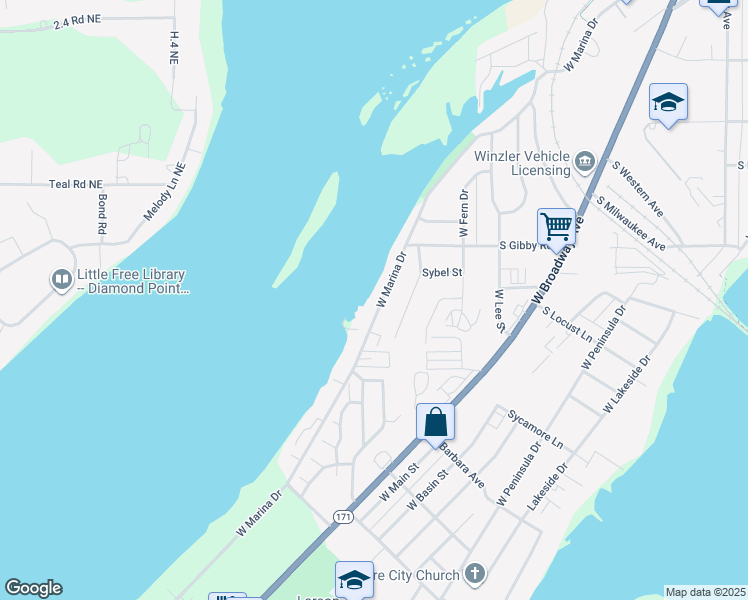 map of restaurants, bars, coffee shops, grocery stores, and more near 1730 West Marina Drive in Moses Lake