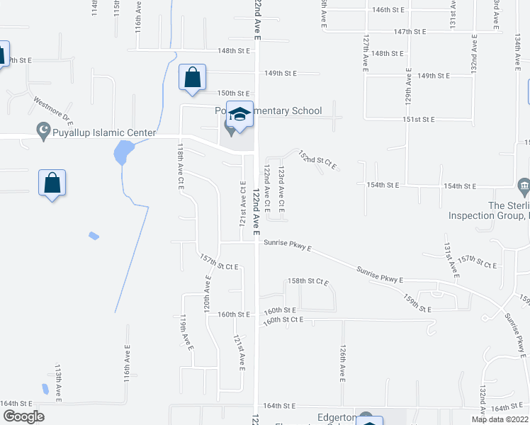 map of restaurants, bars, coffee shops, grocery stores, and more near 15512 122nd Avenue Court East in South Hill
