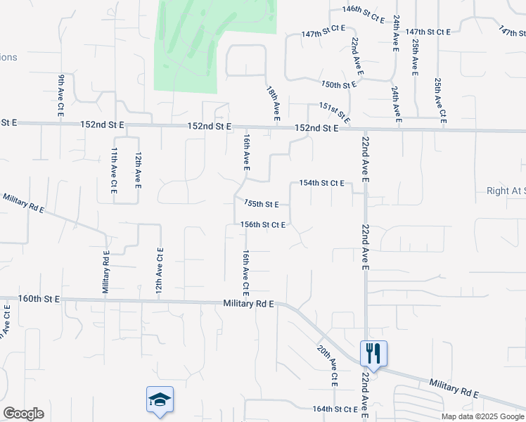 map of restaurants, bars, coffee shops, grocery stores, and more near 1706 155th Street East in Tacoma