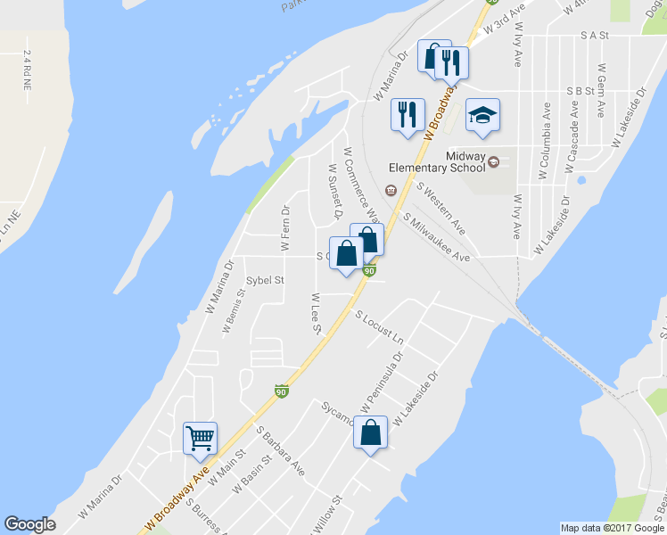 map of restaurants, bars, coffee shops, grocery stores, and more near 314 South Gibby Road in Moses Lake