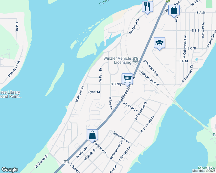 map of restaurants, bars, coffee shops, grocery stores, and more near 1610 West Lee Street in Moses Lake
