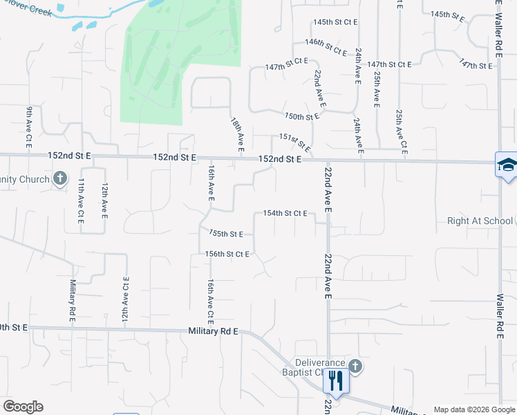map of restaurants, bars, coffee shops, grocery stores, and more near 1819 154th Street Court East in Tacoma