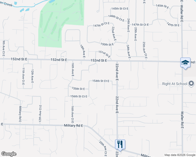 map of restaurants, bars, coffee shops, grocery stores, and more near 1917 154th Street Court East in Tacoma