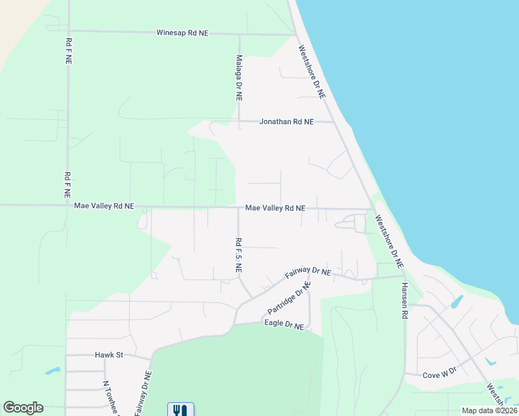 map of restaurants, bars, coffee shops, grocery stores, and more near 6551 Mae Valley Road Northeast in Moses Lake