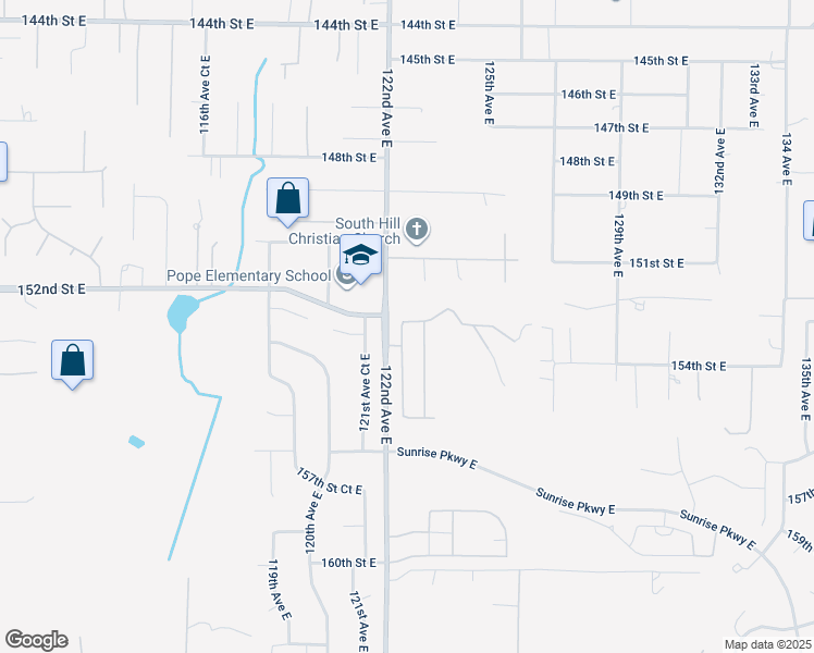 map of restaurants, bars, coffee shops, grocery stores, and more near 15206 152nd Street Court East in South Hill