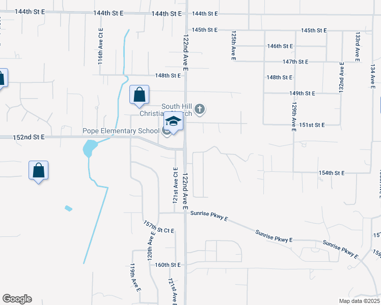 map of restaurants, bars, coffee shops, grocery stores, and more near 15206 152nd Street Court East in South Hill