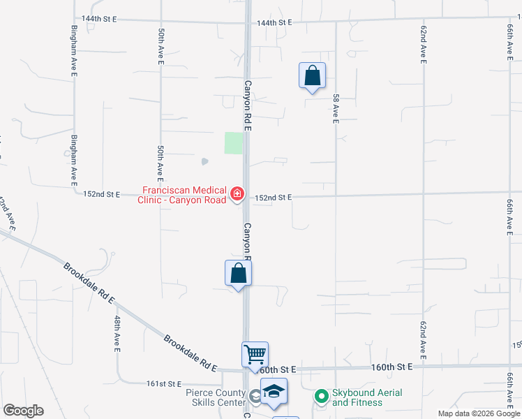 map of restaurants, bars, coffee shops, grocery stores, and more near 5515 152nd Street East in Puyallup