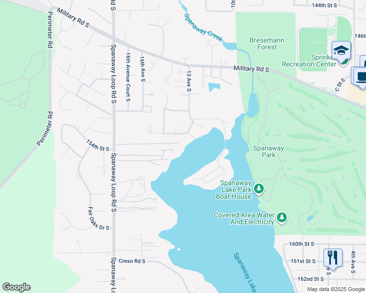 map of restaurants, bars, coffee shops, grocery stores, and more near 15317 Spanaway Loop Road South in Spanaway