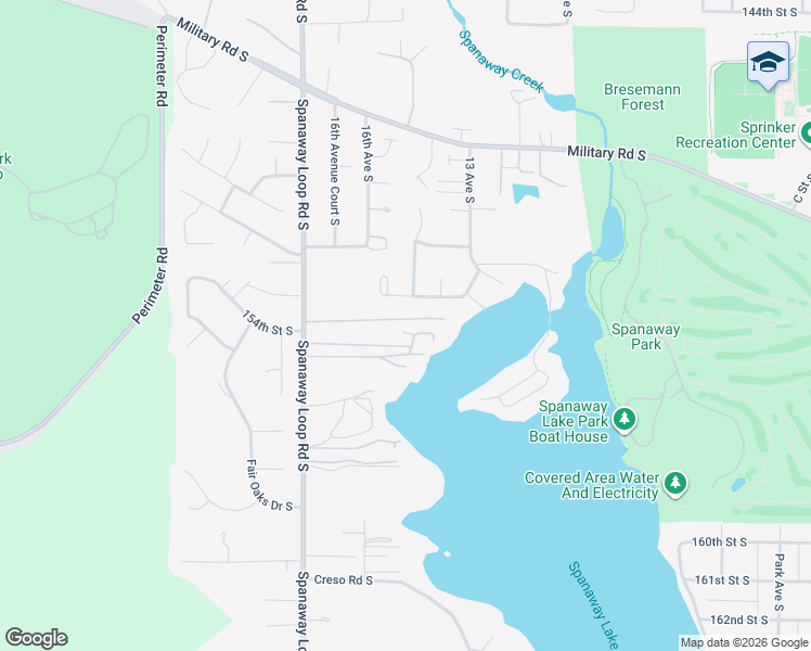 map of restaurants, bars, coffee shops, grocery stores, and more near 1414 153rd Street South in Spanaway