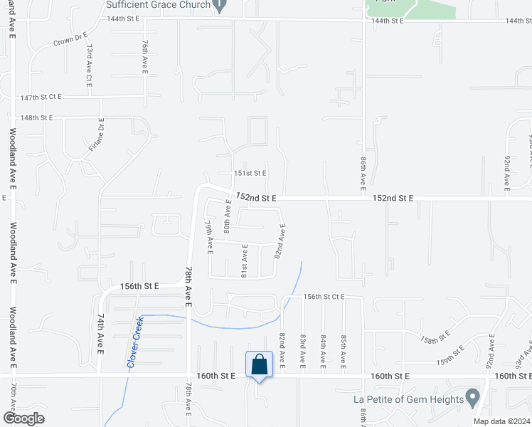 map of restaurants, bars, coffee shops, grocery stores, and more near 8130 152nd Street Court East in Puyallup