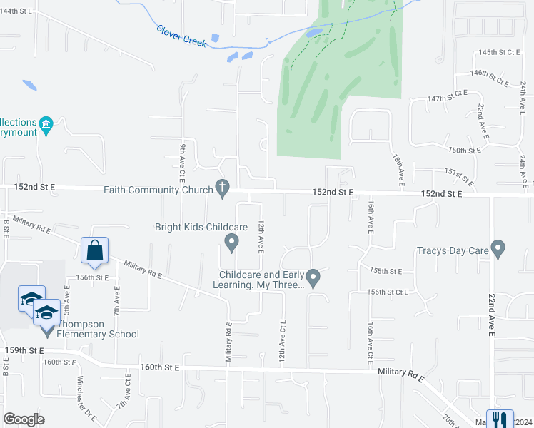 map of restaurants, bars, coffee shops, grocery stores, and more near 15217 12th Avenue East in Tacoma