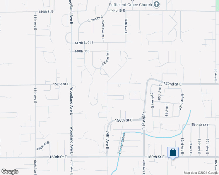 map of restaurants, bars, coffee shops, grocery stores, and more near 1 152nd Street Court East in South Hill
