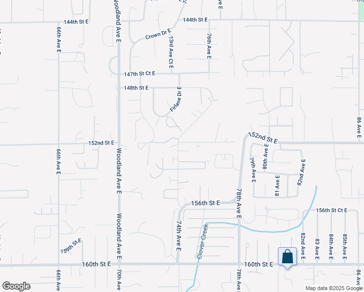 map of restaurants, bars, coffee shops, grocery stores, and more near 1 152nd Street Court East in South Hill
