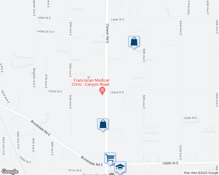 map of restaurants, bars, coffee shops, grocery stores, and more near 5515 152nd Street East in Puyallup