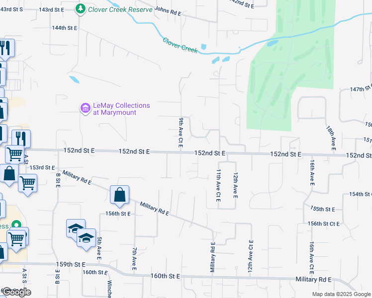 map of restaurants, bars, coffee shops, grocery stores, and more near 958 151st Street East in Parkland