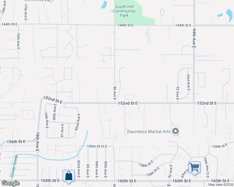 map of restaurants, bars, coffee shops, grocery stores, and more near 15104 87th Avenue East in Puyallup