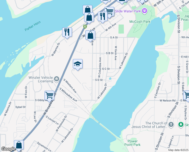 map of restaurants, bars, coffee shops, grocery stores, and more near 1217 West Ivy Avenue in Moses Lake