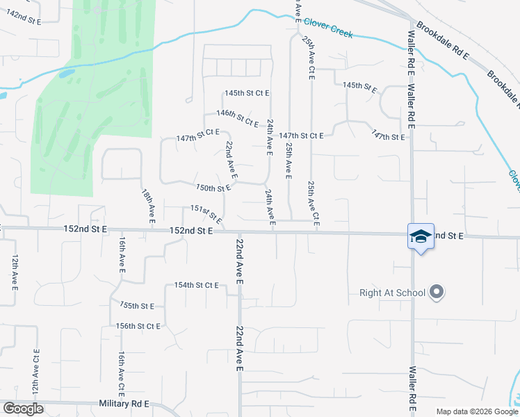 map of restaurants, bars, coffee shops, grocery stores, and more near 2306 150th Street Court East in Tacoma