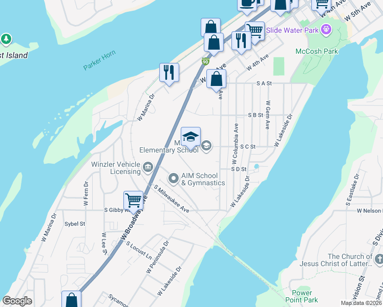 map of restaurants, bars, coffee shops, grocery stores, and more near 502 South C Street in Moses Lake