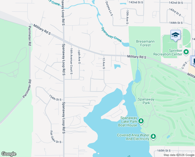 map of restaurants, bars, coffee shops, grocery stores, and more near 1310 151st Street Court South in Spanaway