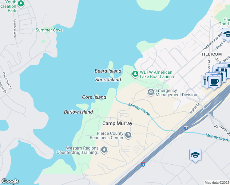 map of restaurants, bars, coffee shops, grocery stores, and more near in Tacoma