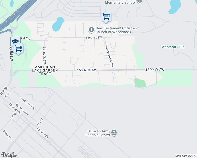 map of restaurants, bars, coffee shops, grocery stores, and more near 6824 150th Street Southwest in Tacoma