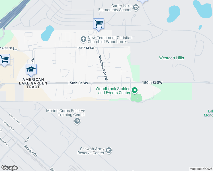 map of restaurants, bars, coffee shops, grocery stores, and more near 15008 Woodbrook Drive Southwest in Lakewood