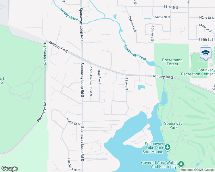 map of restaurants, bars, coffee shops, grocery stores, and more near 1506 149th Street Court South in Spanaway