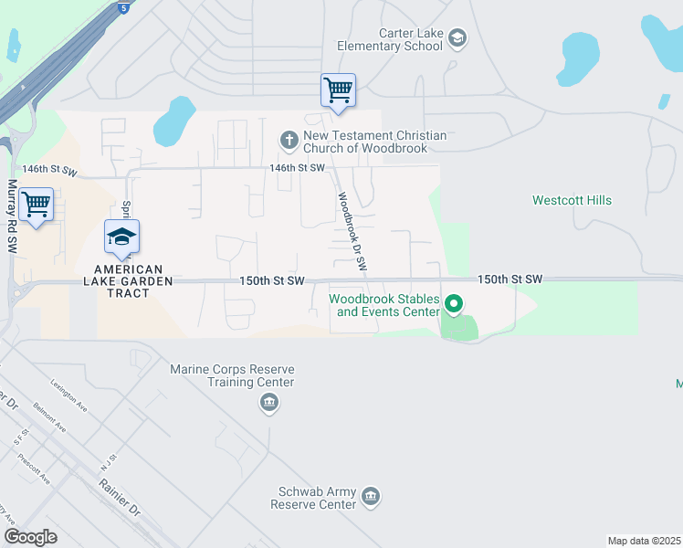 map of restaurants, bars, coffee shops, grocery stores, and more near 6816 150th Street Southwest in Lakewood
