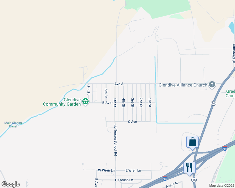 map of restaurants, bars, coffee shops, grocery stores, and more near 117 5th Street in Glendive