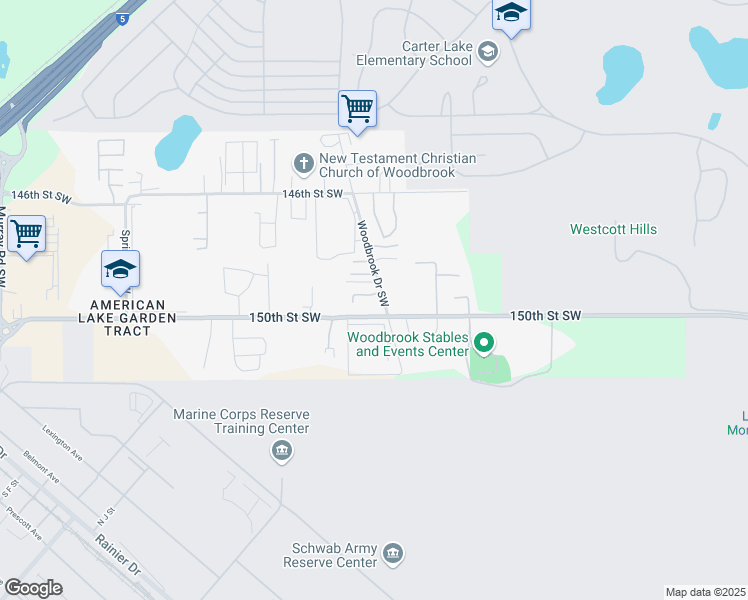 map of restaurants, bars, coffee shops, grocery stores, and more near 6816 150th Street Southwest in Lakewood