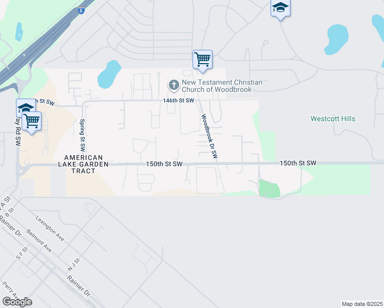 map of restaurants, bars, coffee shops, grocery stores, and more near 6905 150th Street Southwest in Tacoma