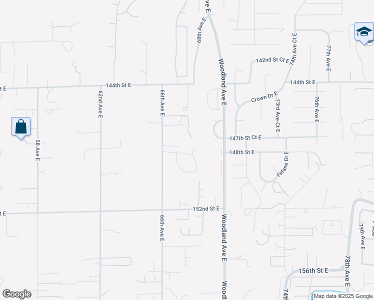 map of restaurants, bars, coffee shops, grocery stores, and more near 6711 148th Street Court East in Puyallup