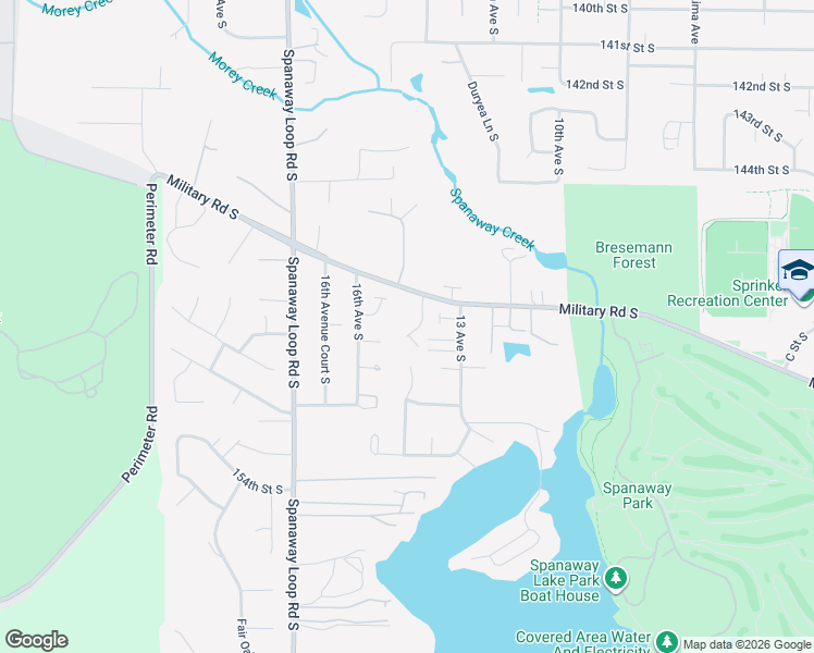 map of restaurants, bars, coffee shops, grocery stores, and more near 14828 14th Avenue South in Spanaway