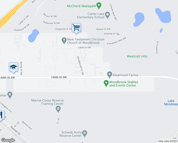 map of restaurants, bars, coffee shops, grocery stores, and more near 6525 150th Street Southwest in Tacoma