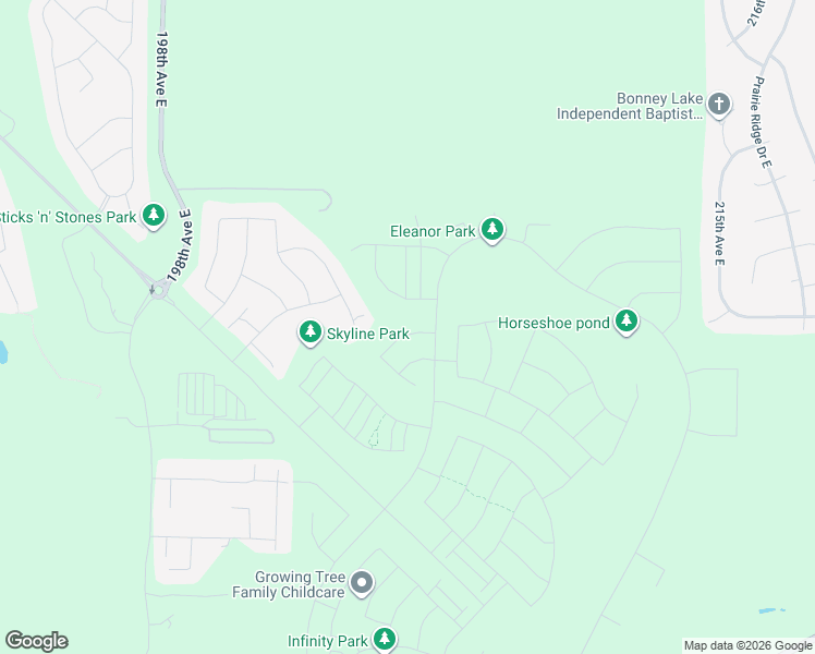 map of restaurants, bars, coffee shops, grocery stores, and more near 20339 Eagle Lane East in Bonney Lake