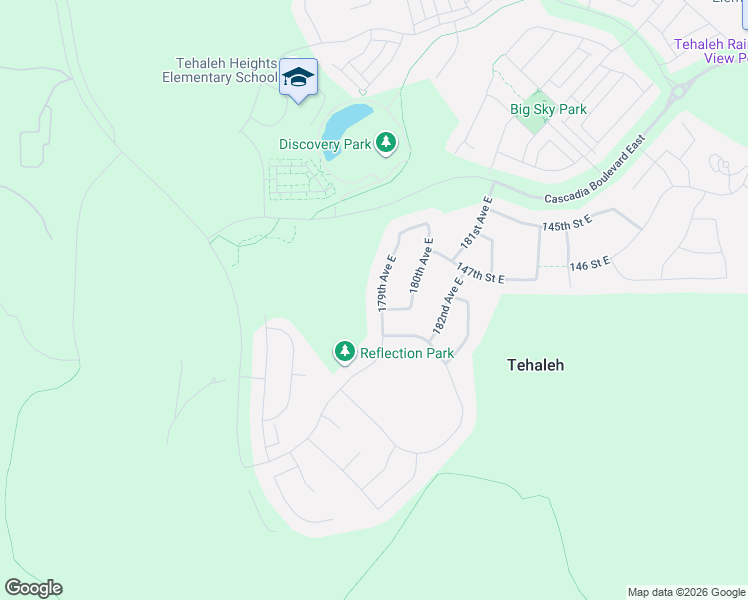 map of restaurants, bars, coffee shops, grocery stores, and more near 14820 179th Avenue East in Bonney Lake