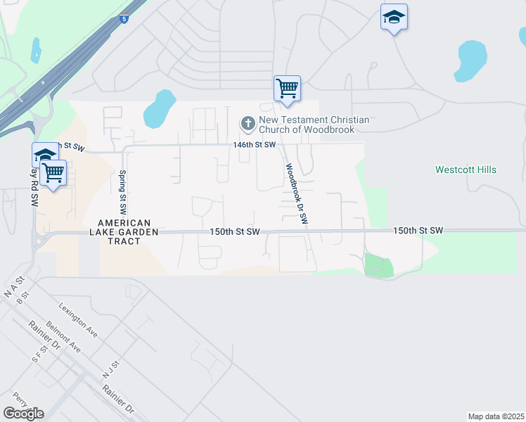 map of restaurants, bars, coffee shops, grocery stores, and more near 6905 150th Street Southwest in Tacoma