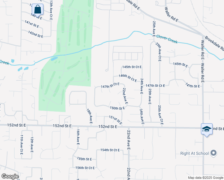 map of restaurants, bars, coffee shops, grocery stores, and more near 1918 147th Street Court East in Tacoma