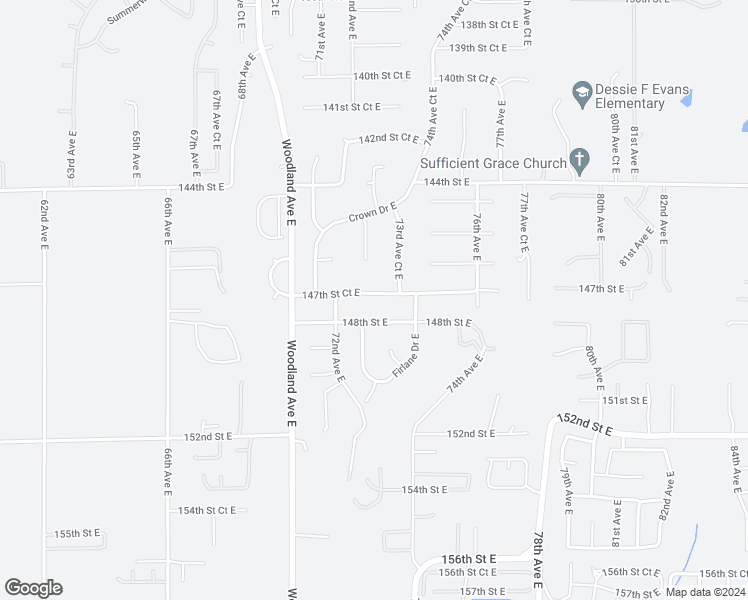 map of restaurants, bars, coffee shops, grocery stores, and more near 7208 147th Street Court East in Puyallup