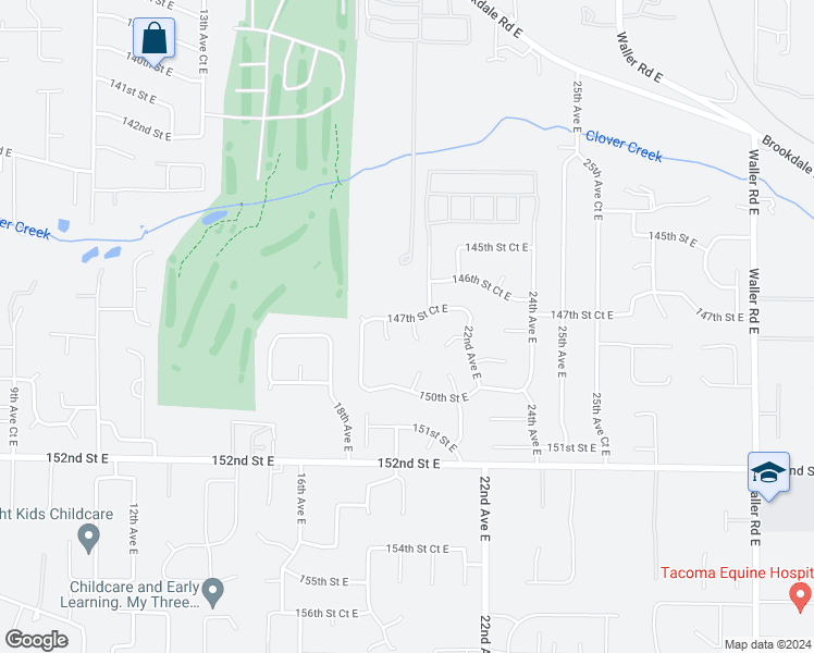 map of restaurants, bars, coffee shops, grocery stores, and more near 1918 147th Street Court East in Tacoma