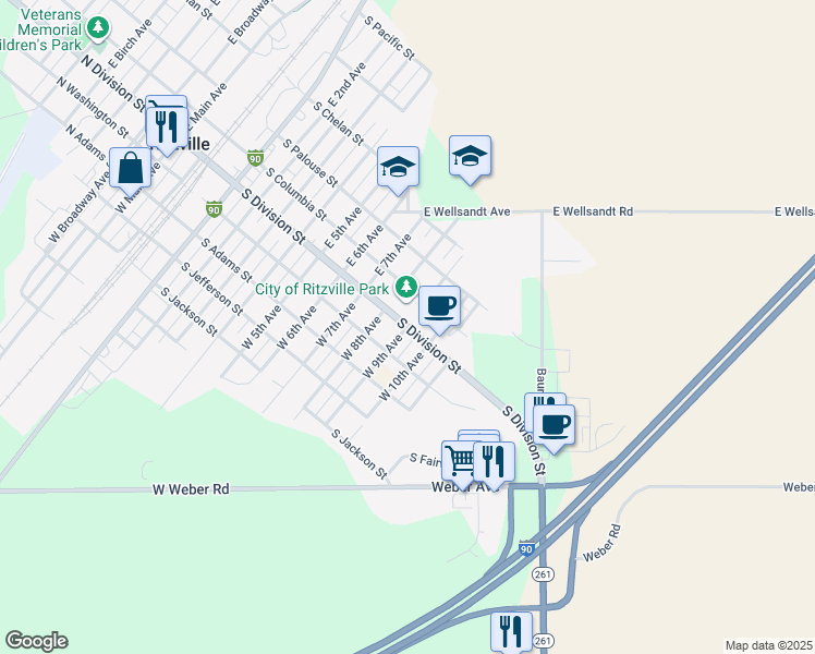 map of restaurants, bars, coffee shops, grocery stores, and more near 898 South Division Street in Ritzville