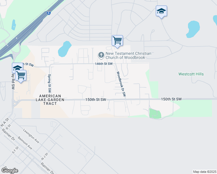 map of restaurants, bars, coffee shops, grocery stores, and more near 6905 150th Street Southwest in Tacoma