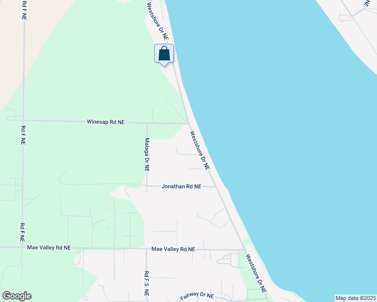 map of restaurants, bars, coffee shops, grocery stores, and more near 2370 Westshore Drive Northeast in Moses Lake