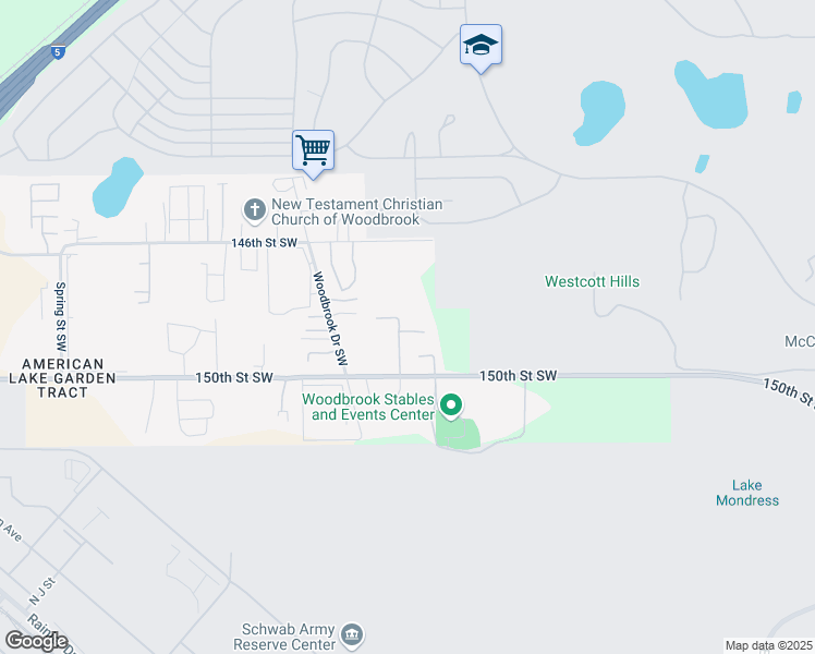 map of restaurants, bars, coffee shops, grocery stores, and more near 6525 150th Street Southwest in Tacoma
