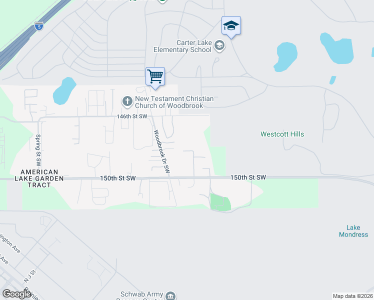 map of restaurants, bars, coffee shops, grocery stores, and more near 6525 150th Street Southwest in Tacoma