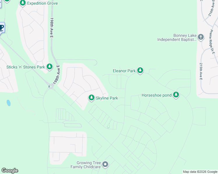 map of restaurants, bars, coffee shops, grocery stores, and more near 14536 203rd Avenue East in Bonney Lake
